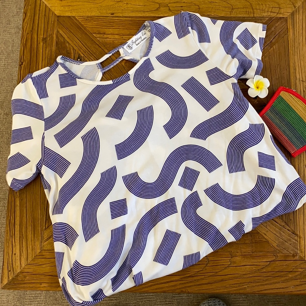 Fighting Eel Swing Dress Alice Blue White Abstract Print XS